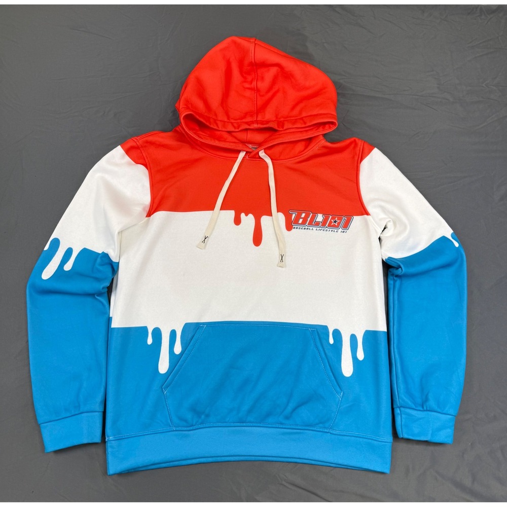 Unbranded Red White Blue Drip-Block Pullover Hoodie